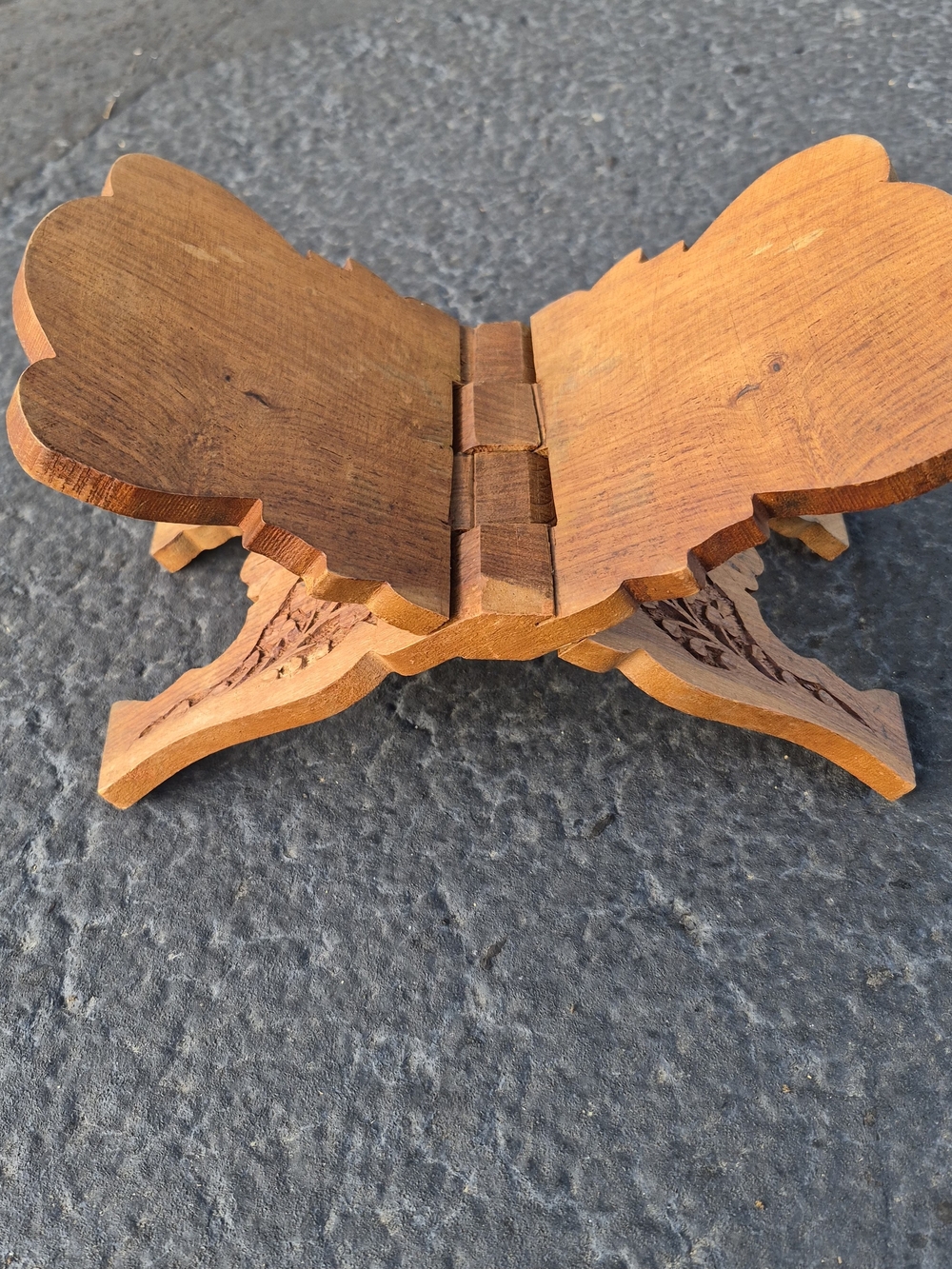Vintage Hand-Carved Wooden Folding Book Stand